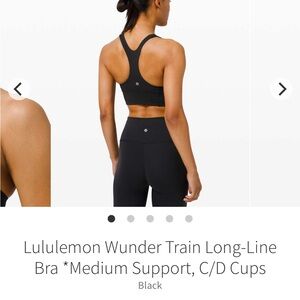 lululemon black wunder train bra, size 8